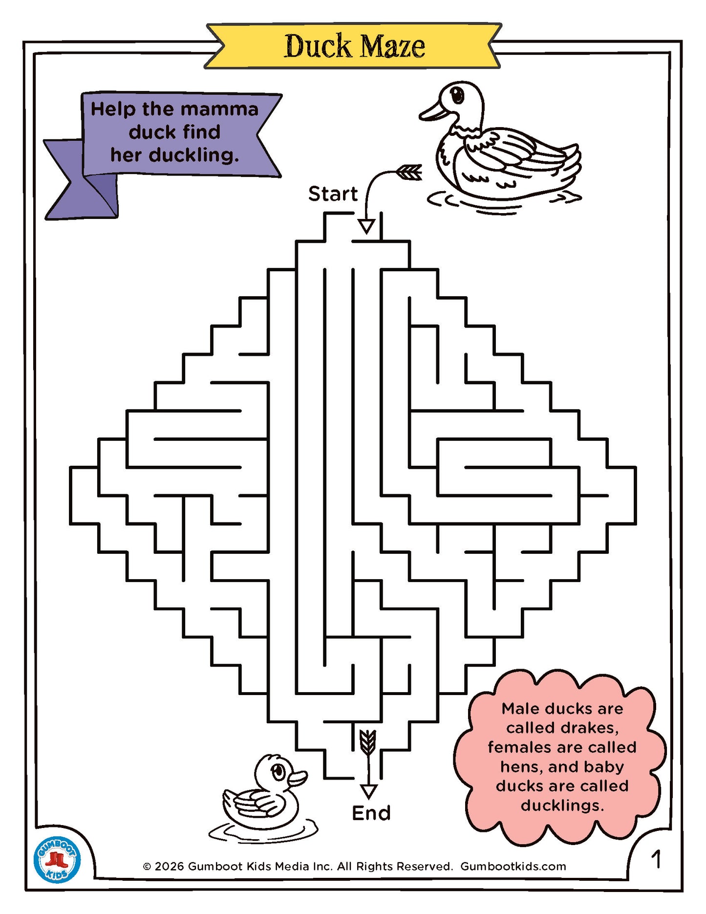 Gumboot Kids - Duck Maze Sheet - Free