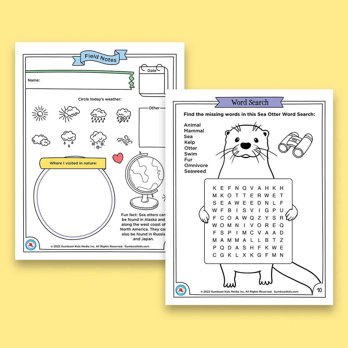 Nature, Gratitude, Mindset - Sea Otters Activity Pack (Ages 4+) 🍁